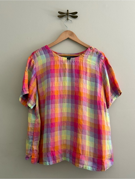 Lands' End Tops - Lands End Linen Colorful Madras Plaid Short Sleeve Top women’s size 1X